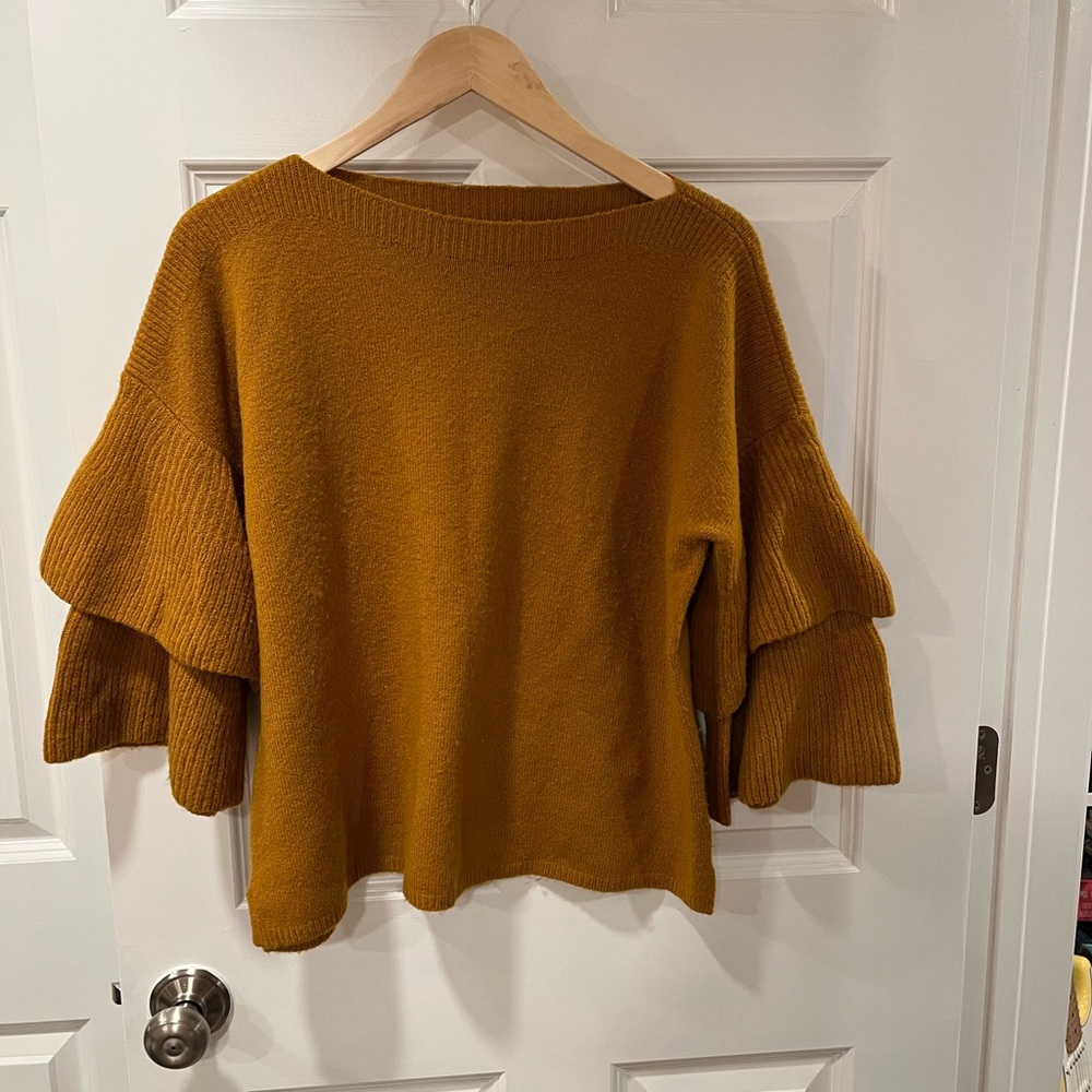 Madewell Mustard Ruffle Sleeve Sweater